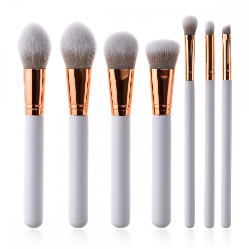 white/gold 7 piece makeup brush set