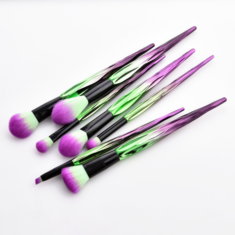 violet 7 piece travel makeup brushes set