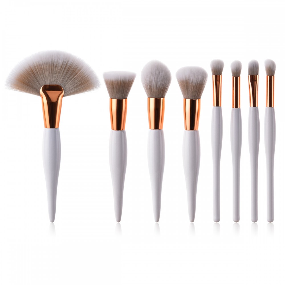 white/gold 8 piece essential cosmetic brush set