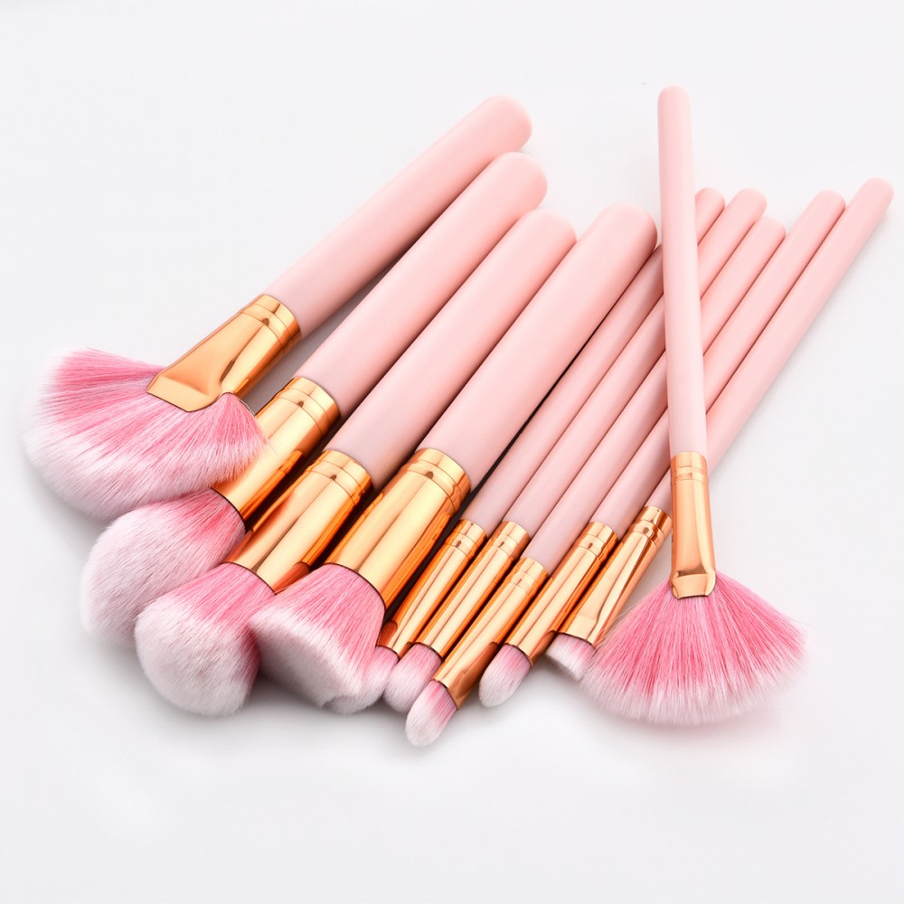 Cute pink 10 piece makeup brushes set