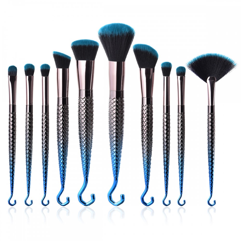 Hook 10 piece makeup brush set blue/grey