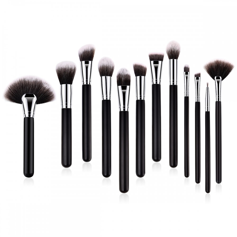 Black/silver 12 piece makeup brushes set