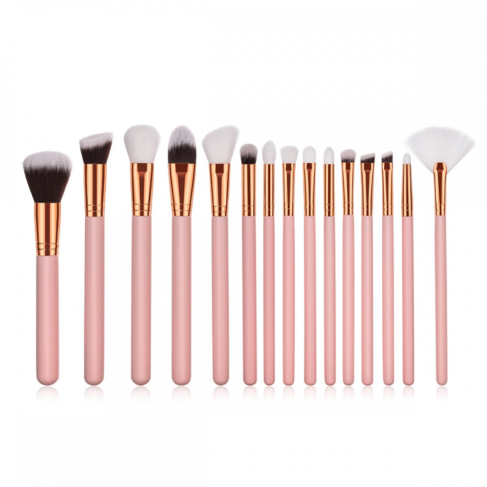 Pink/gold 15 piece makeup brushes set