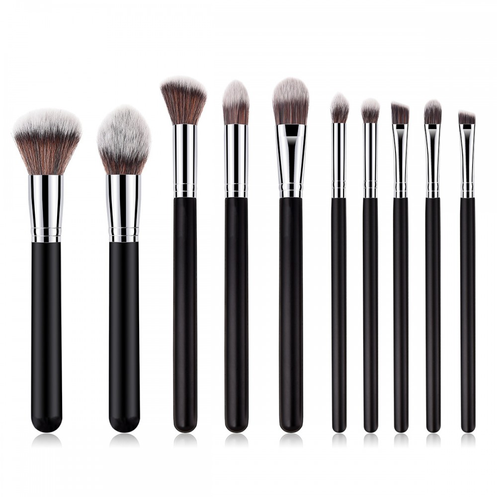 Black/silver 10 piece makeup brushes set