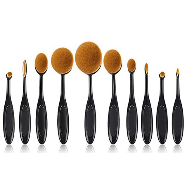 Oval black 10 piece makeup brushes set