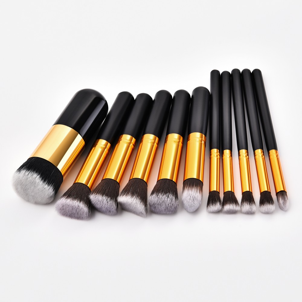 Black/gold 11 piece kabuki makeup brushes set