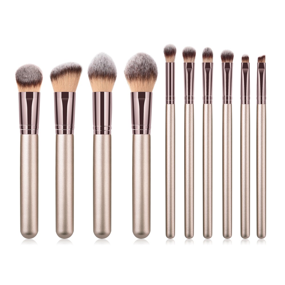 Quality 10 pieces Champagne makeup brushes set