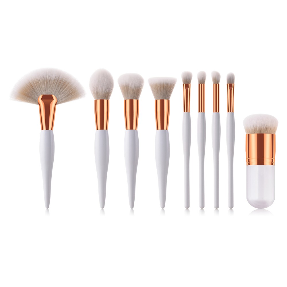 White/gold 9 piece makeup brushes set