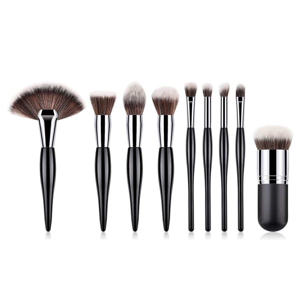 Black/silver 9 piece makeup brushes set