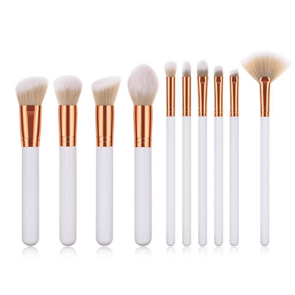 White/gold 10pcs synthetic cosmetic brushes set