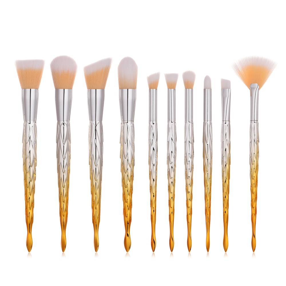 Yellow 10 piece makeup brushes set