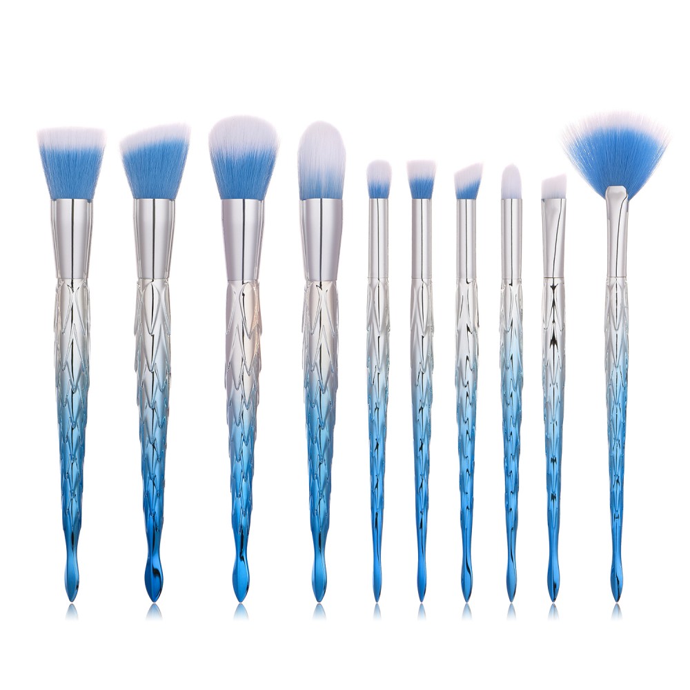 Blue 10 piece makeup brushes set
