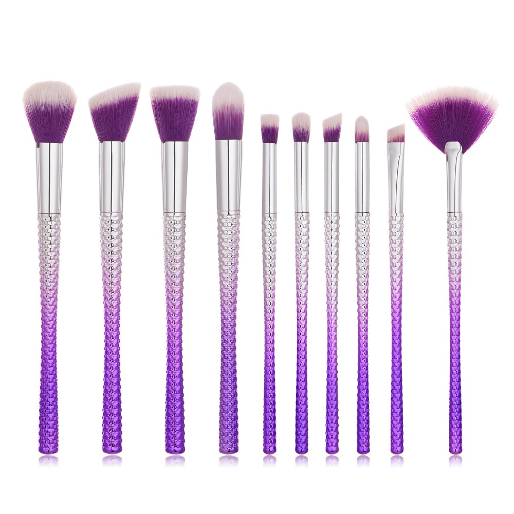 Violet/silver 10 piece makeup brushes set