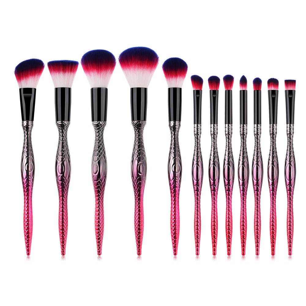 Red 12pcs makeup brushes set