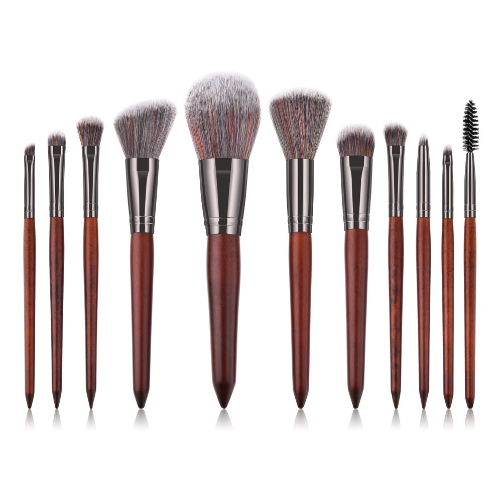 11 piece colorful hair wooden makeup brushes set