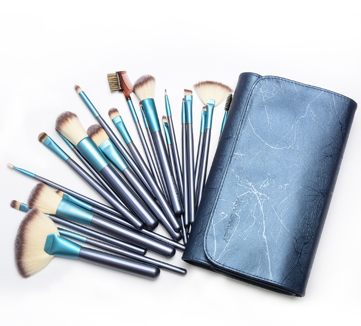 Professional blue makeup brushes set 22 pieces