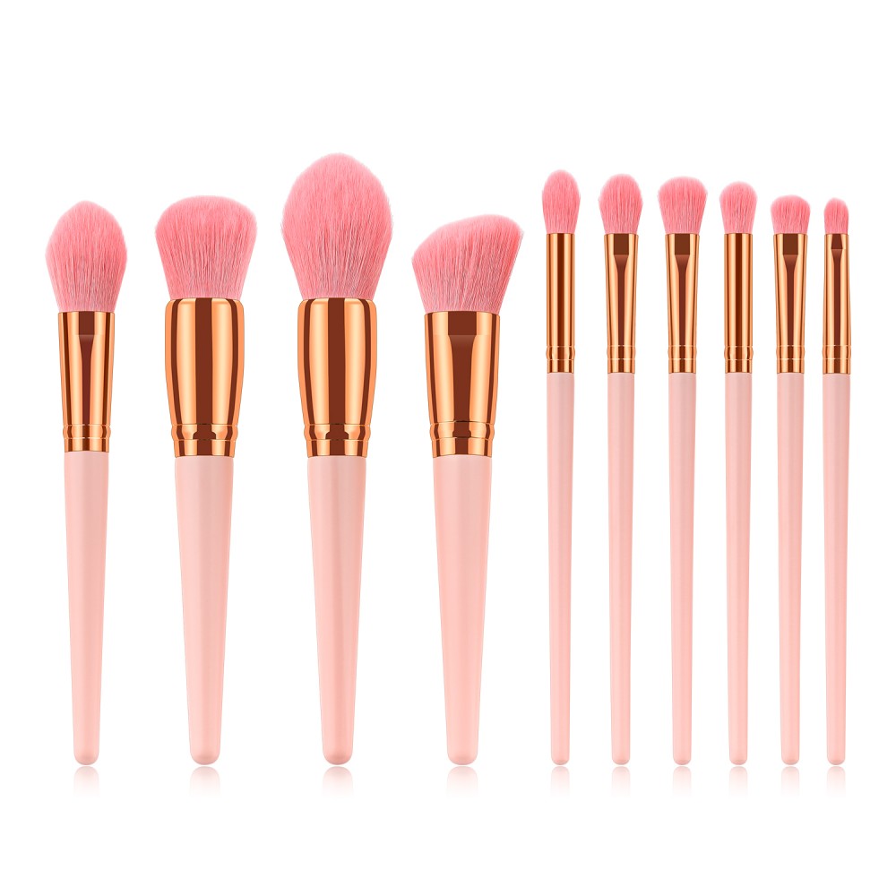 Pink soft hair makeup brushes 10 pieces