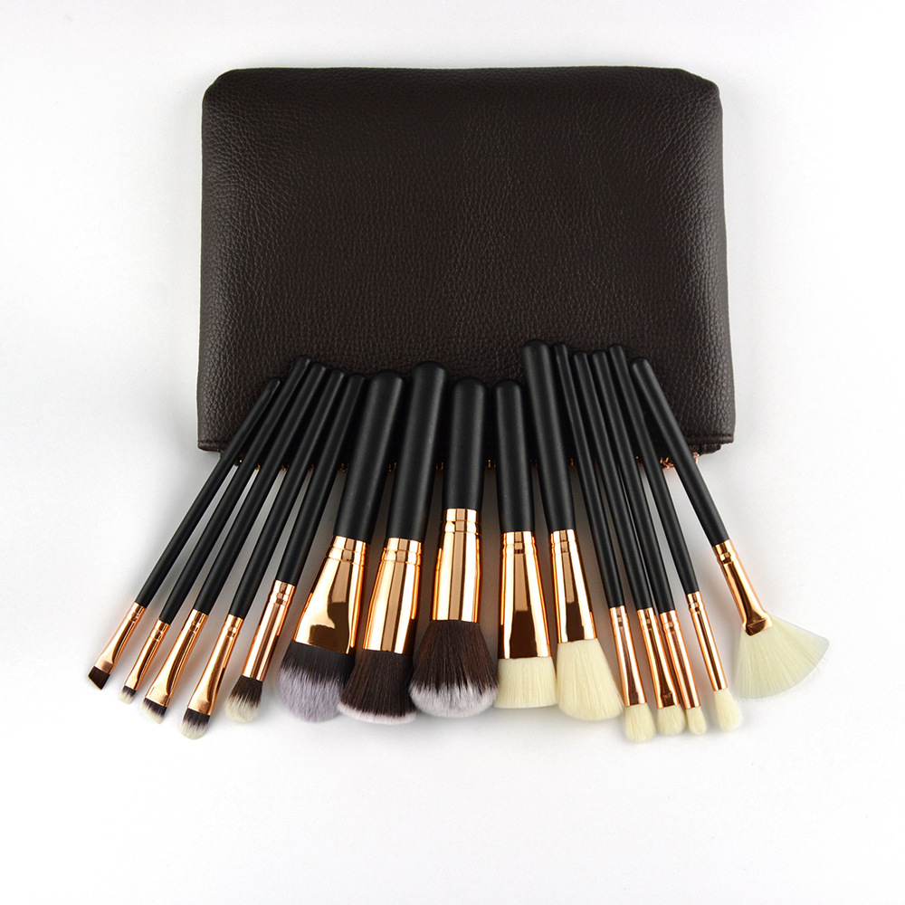 Professional 15 piece makeup brush with cosmetic b