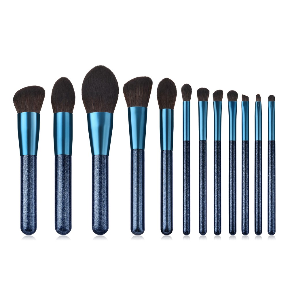 Blue 12 piece soft hair makeup brushes set