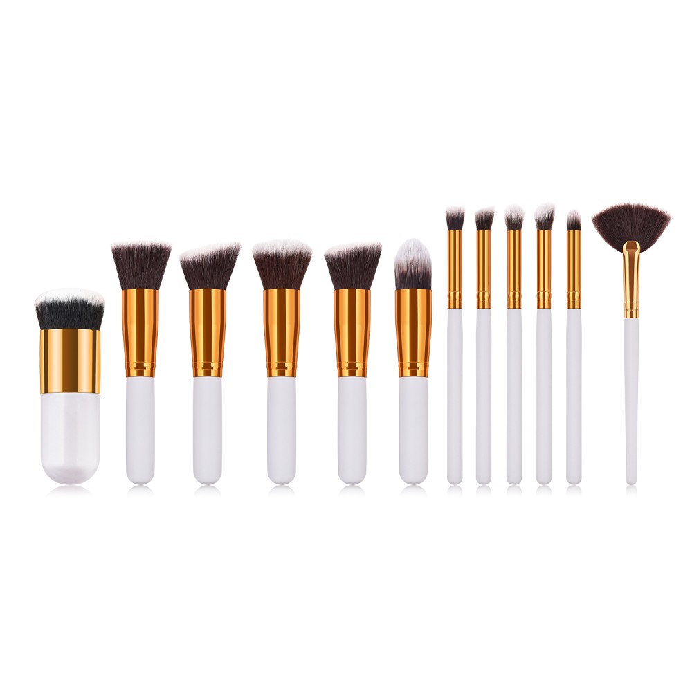 White/gold 12 piece kabuki makeup brushes set