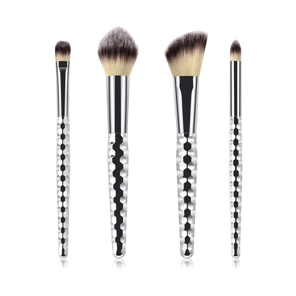 Mini 4 pieces silver makeup brushes set